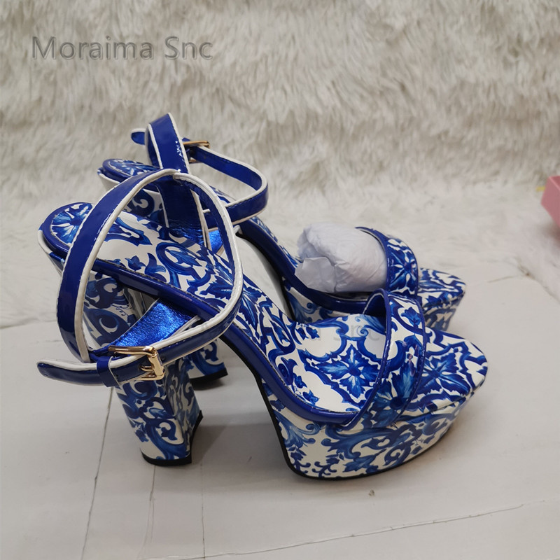 Women'S Shoes Navy Blue - Sandali da donna in porcellana blu