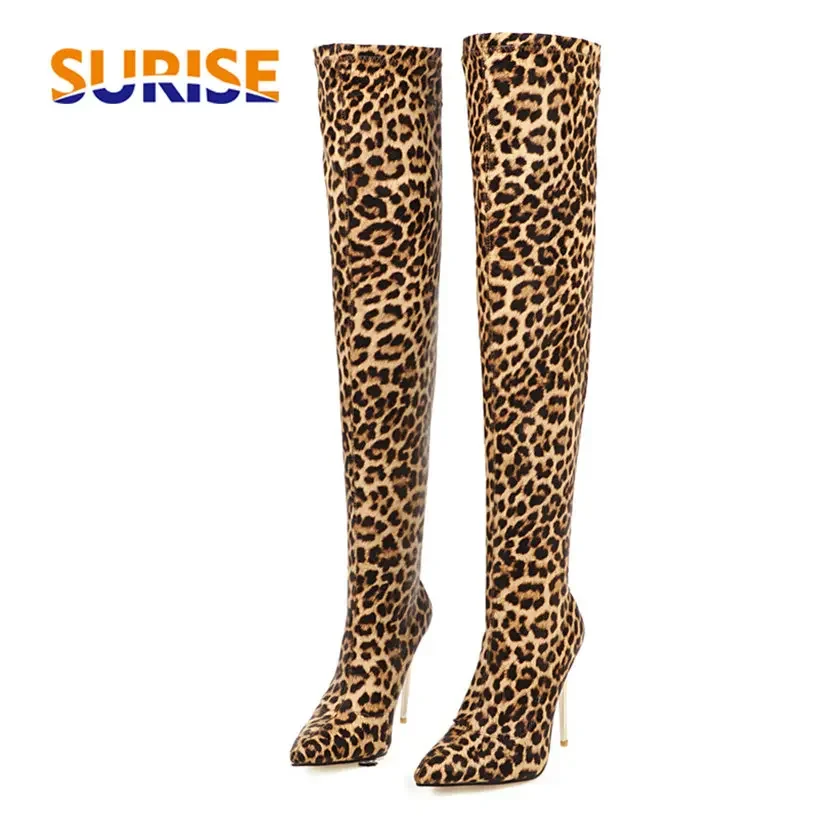 Sock Boot Women - Stivali sopra il ginocchio leopardati elasticizzati