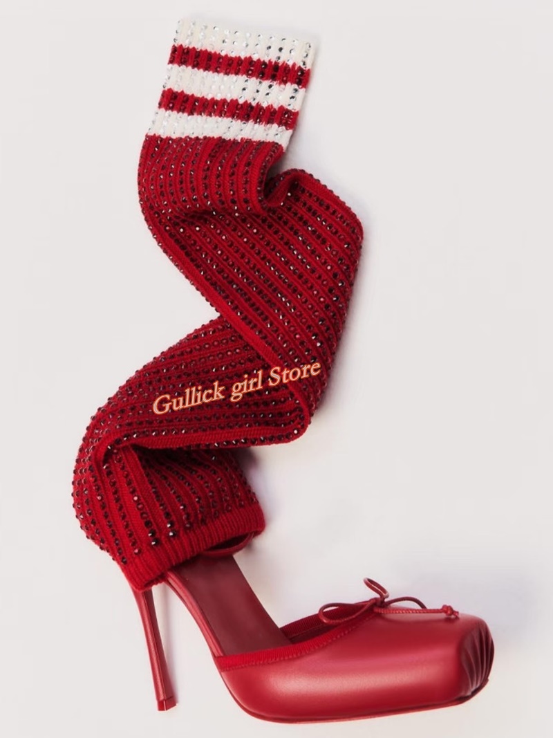 Sock Boot Women - Stivali Rossi in Maglia con Punta