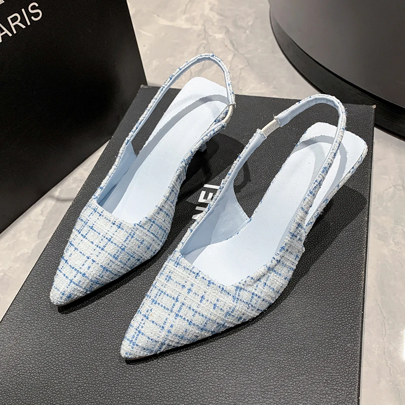 Women'S Shoes Navy Blue - Sandali con tacco alto a punta